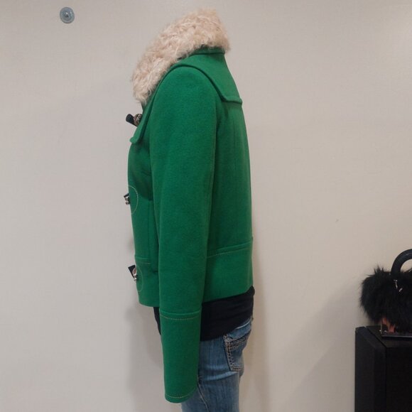 💥ABSOLUTELY STUNNING💥Wool & Curly Shearling Fur Military Jacket in Green - Picture 4 of 16